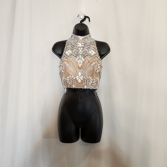 SHERRI HILL Pink Beige White Beaded Fairycore Boho Balletcore Womens 2 FLAWED - Picture 1 of 12